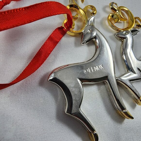 Vintage Lenox Silver Reindeer Christmas Ornaments Set Holiday Decor Gold Tone - Picture 5 of 8